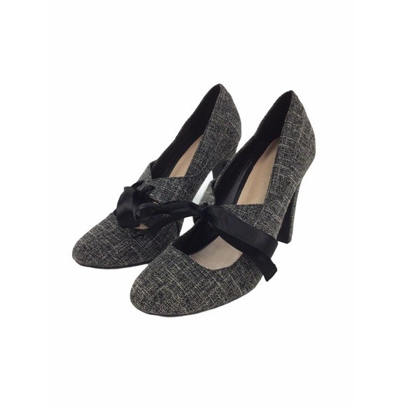 Kelly & Katie Shoes - Kelly & Katie Black Tweed Satin Tie 4” Pumps